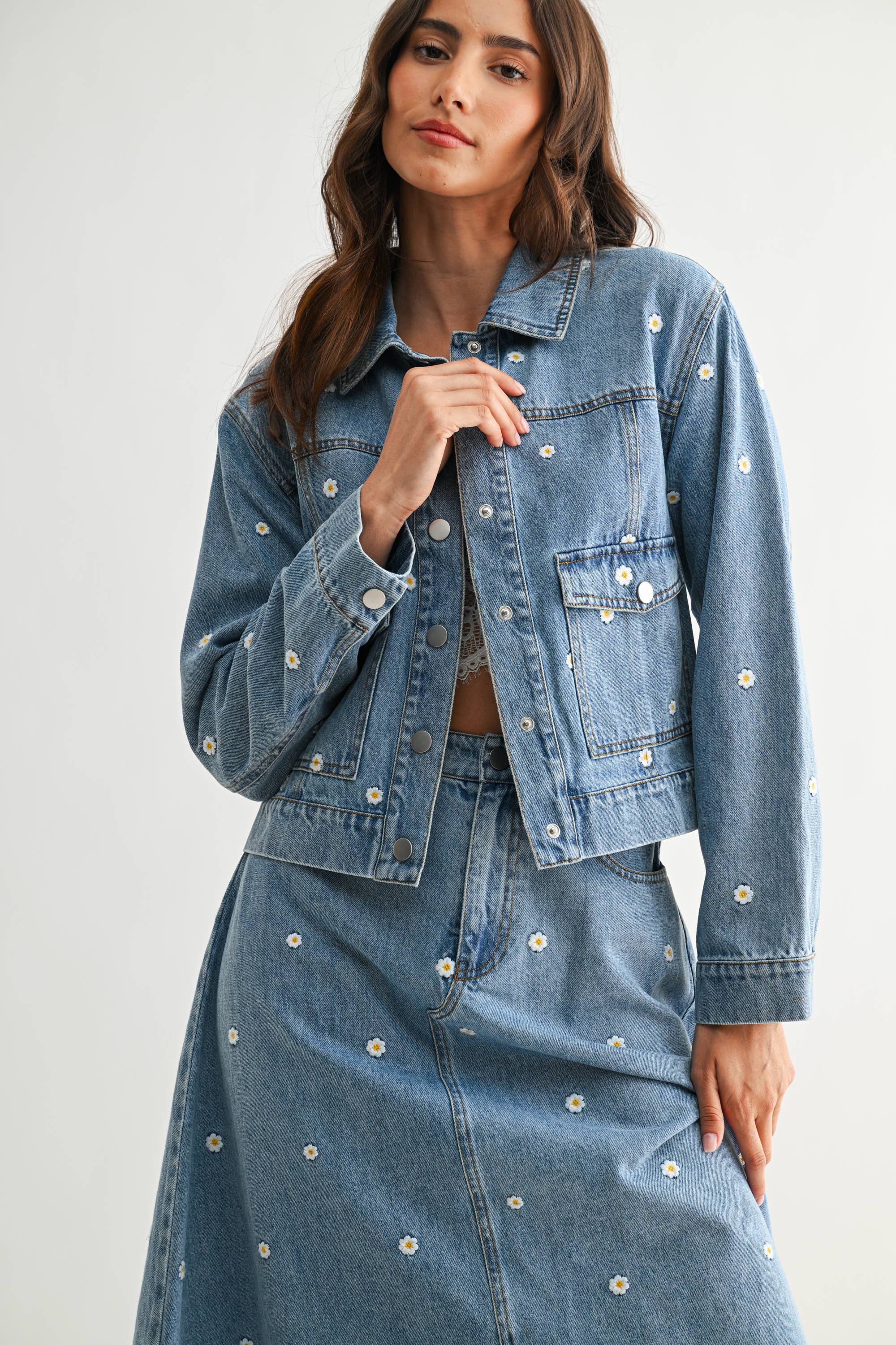 Avary Embroidered Denim Set