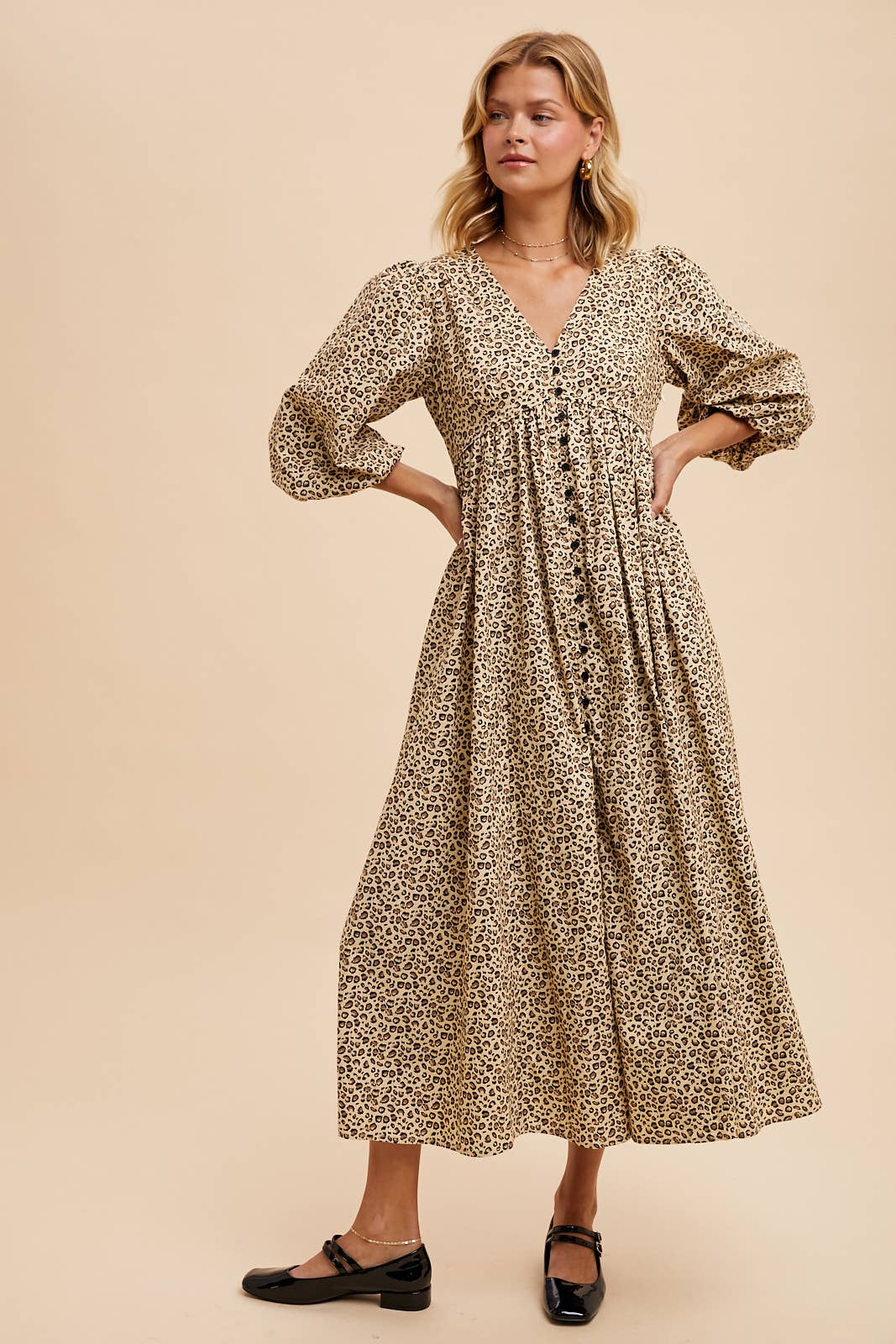 Celia leopard print button maxi dress