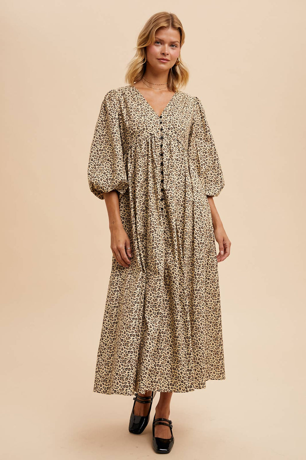 Celia leopard print button maxi dress