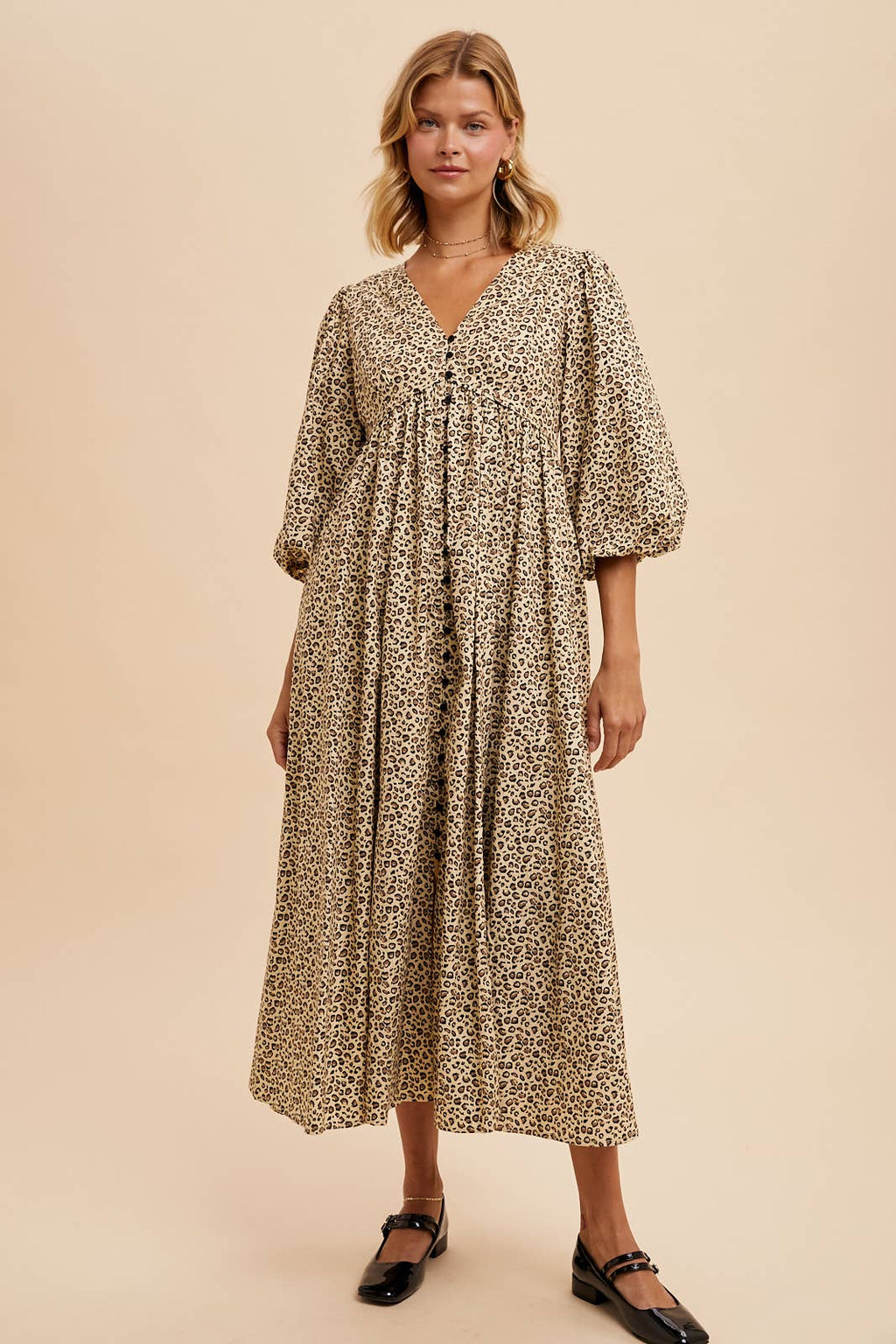 Celia leopard print button maxi dress