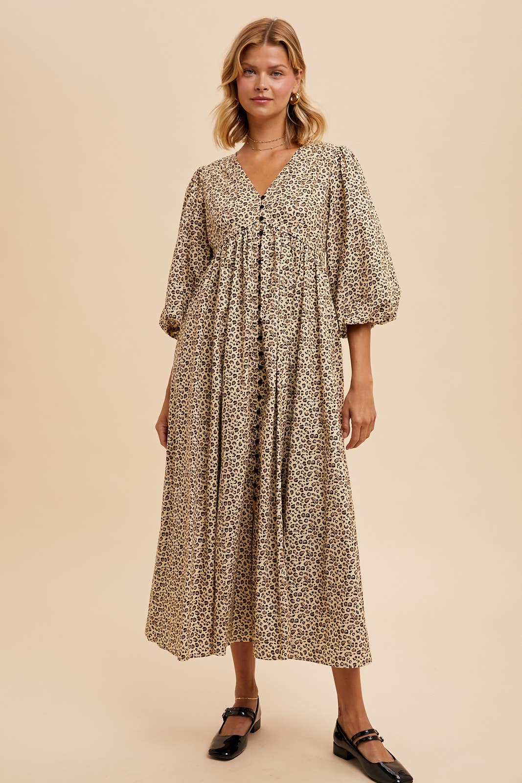 Celia leopard print button maxi dress