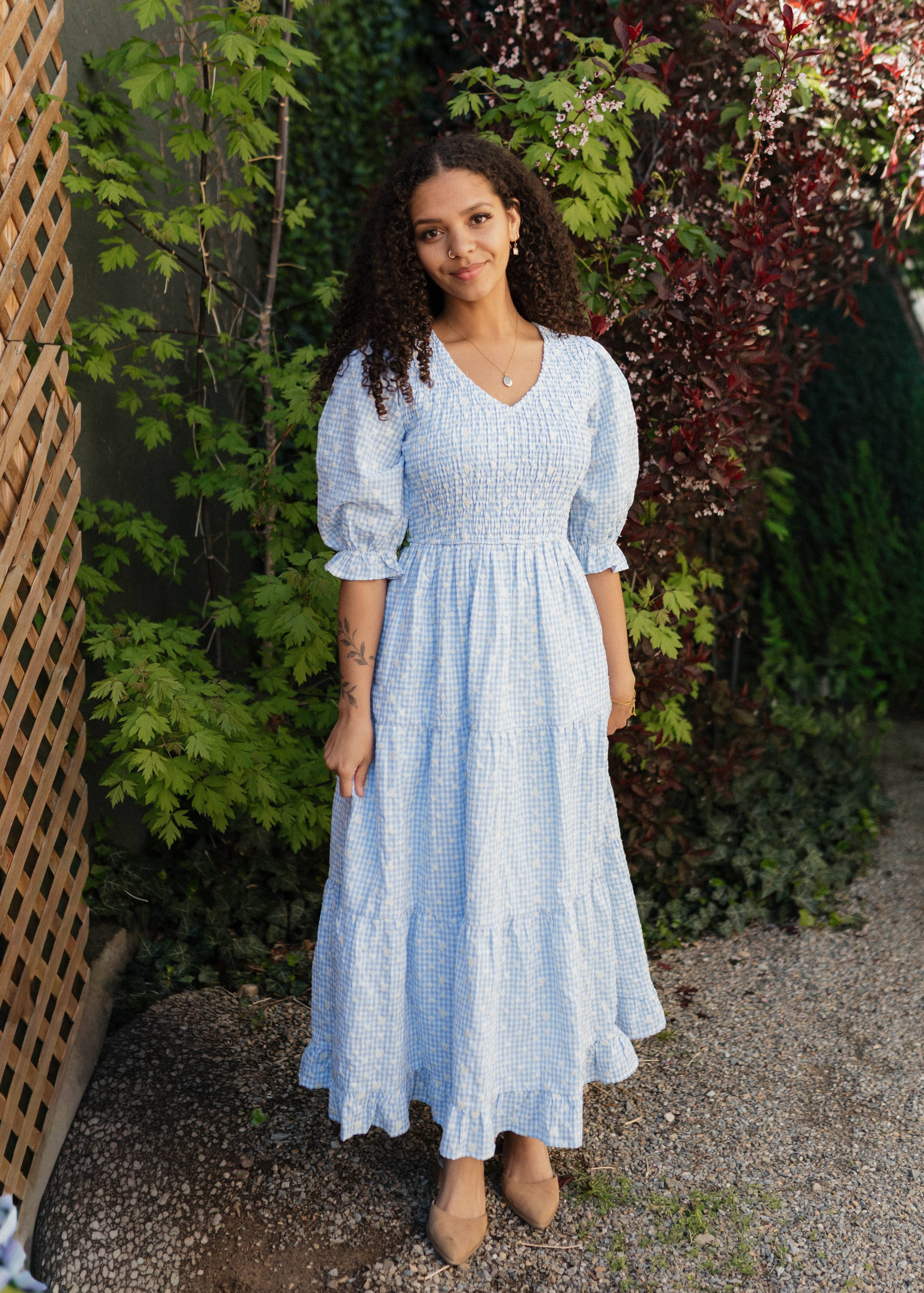 Mikayla Blue Gingham Floral Dress