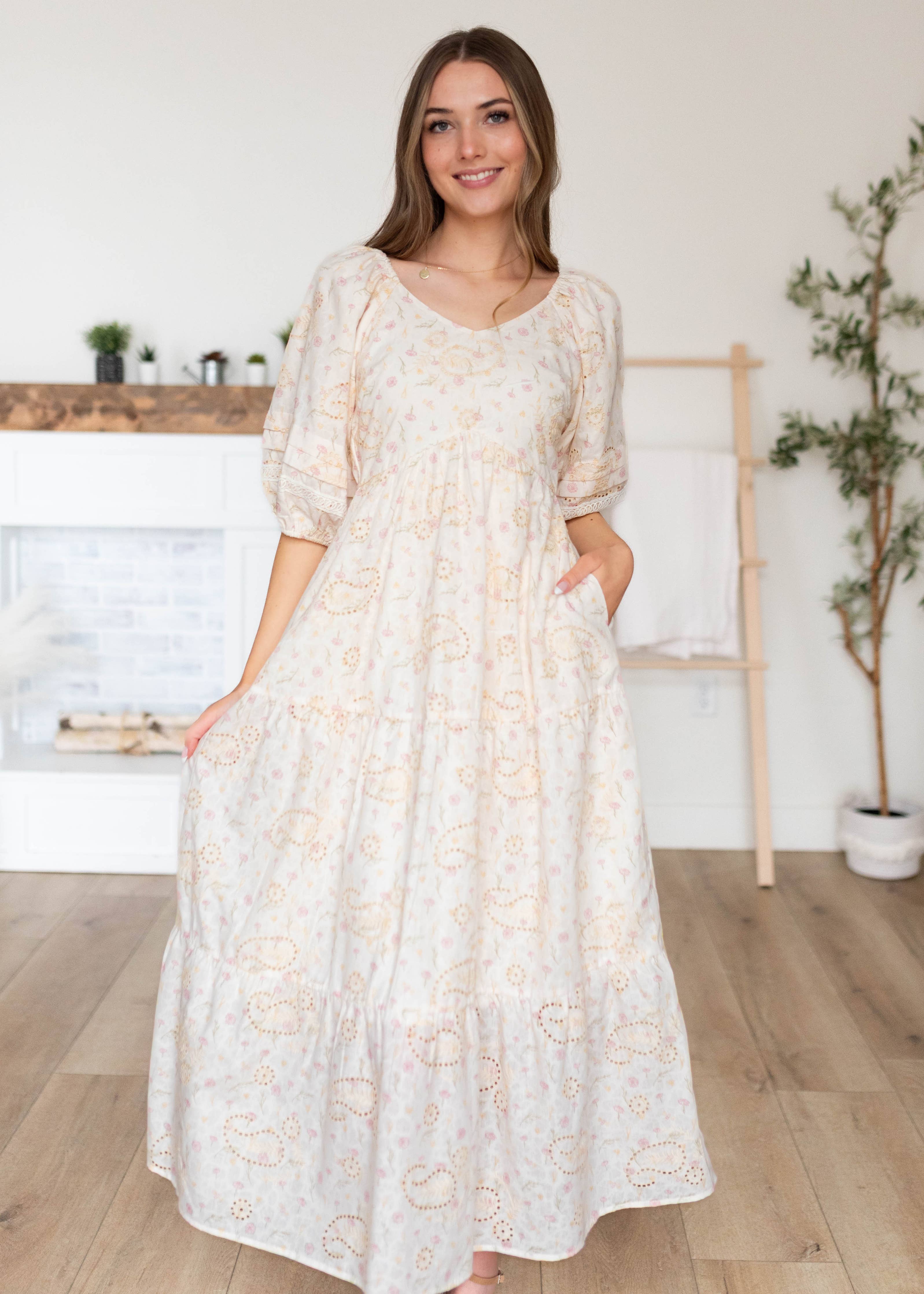 Jenna Ivory Pink Floral Dress